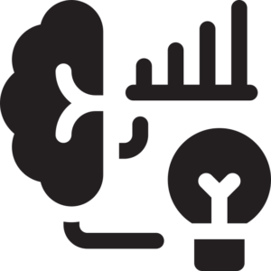 Symbol für Automatisierung betrieblicher Abläufe – ein Digramm mit einem Leuchtmittel und einer Gehirnhälfte, das die Reduktion von Fehlern symbolisiert.